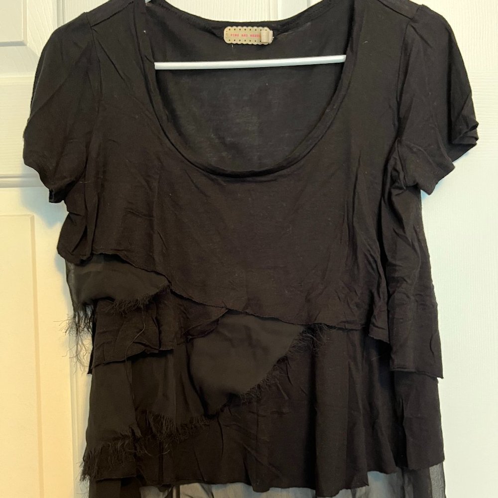 Pins & Needles Grunge Black Top, Slightly Cropped, Size Small